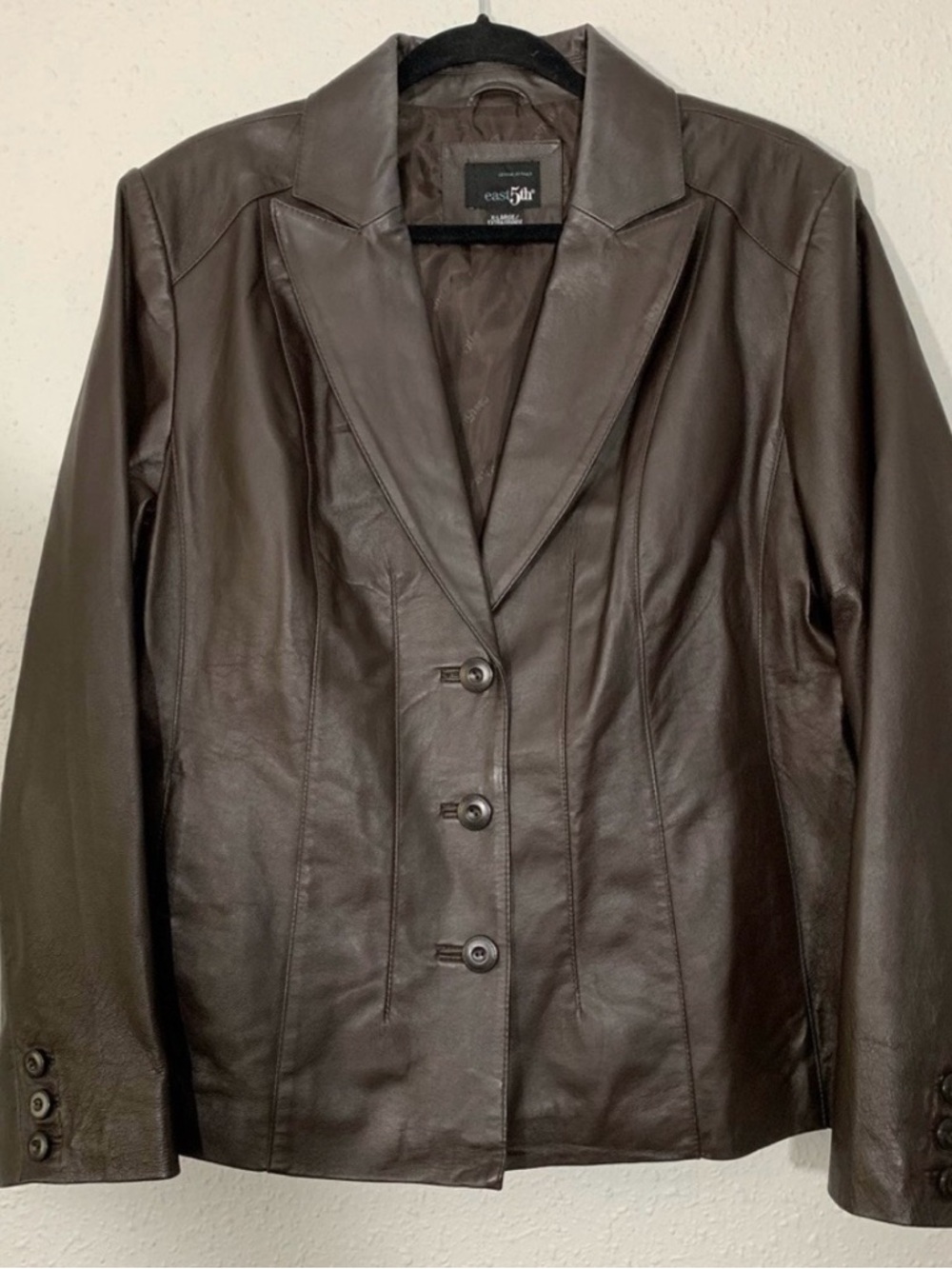 East 5th Brown Genuine Leather Blazer Jacket Women’s XL Tailored Button Front